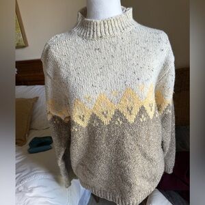 Vintage St. John's Bay Cream and Yellow Fair Isle Cowl Neck Sweater